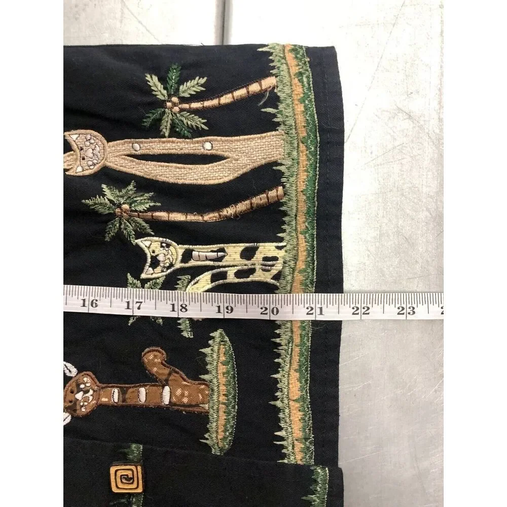 Life Style Vest Womens Small Black Button Up Animal Print Safari Cats Embroidery